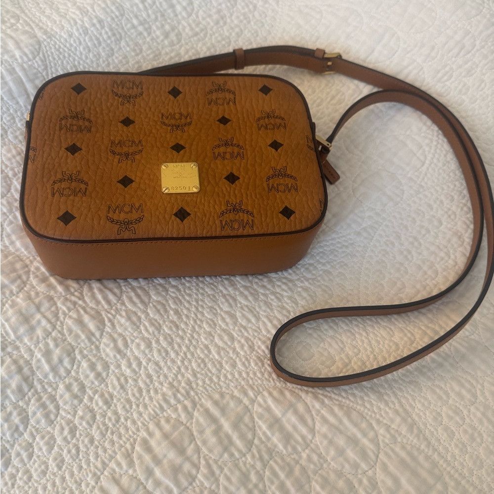 MCM Brown Monogram Crossbody Camera Bag with Adjustable Strap